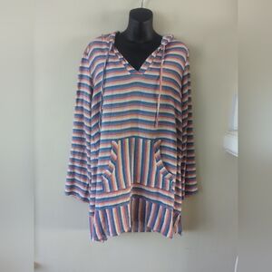 Striped Multicolor Hooded  Hobie Beachwear Sz Medium V-neck 3/4 Pool / Colorful
